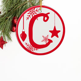 Jul Monogram Brev C Red White Julgransprydnad Keramik