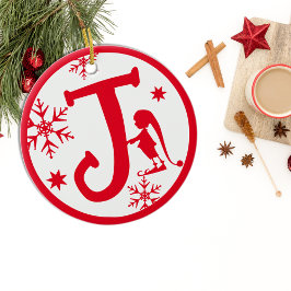 Jul Monogram Brev J Red White Julgransprydnad Keramik