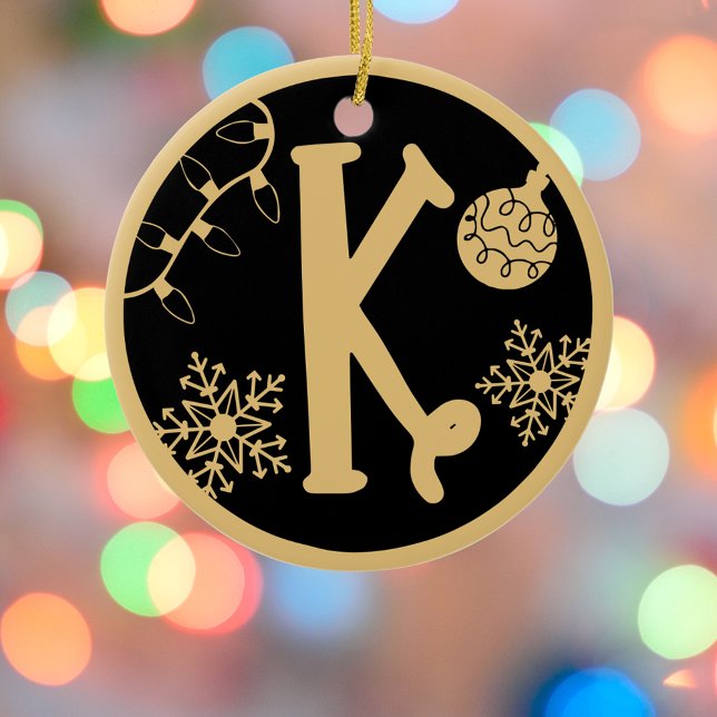 Jul Monogram Brev K Guld Black Julgransprydnad Keramik (Skapare uppladdad)