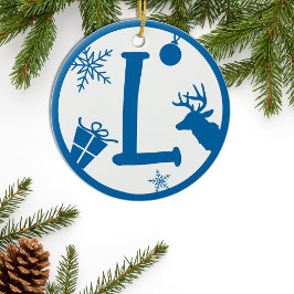 Jul Monogram Brev L Blue White Julgransprydnad Keramik