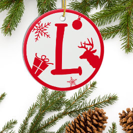 Jul Monogram Brev L Red White Julgransprydnad Keramik
