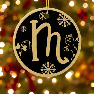 Jul Monogram Brev M Guld Black Julgransprydnad Keramik
