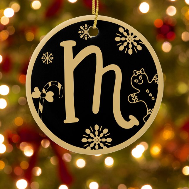 Jul Monogram Brev M Guld Black Julgransprydnad Keramik (Skapare uppladdad)