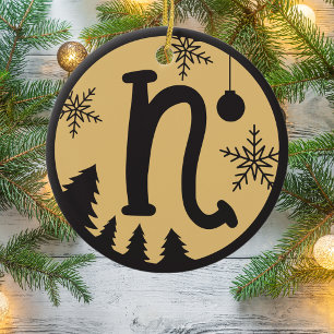 Jul Monogram Brev N Black Guld Julgransprydnad Keramik