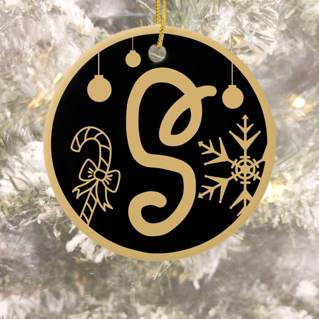 Jul Monogram Brev S Guld Black Julgransprydnad Keramik (Skapare uppladdad)