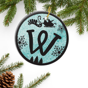 Jul Monogram Brev Svarta Glittren Julgransprydnad Keramik