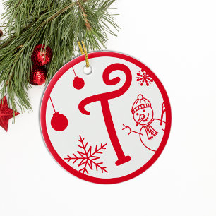 Jul Monogram Brev T Red White Julgransprydnad Keramik