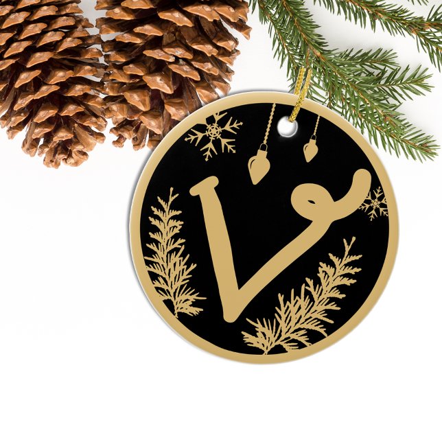Jul Monogram Brev V Guld Black Julgransprydnad Keramik (Skapare uppladdad)
