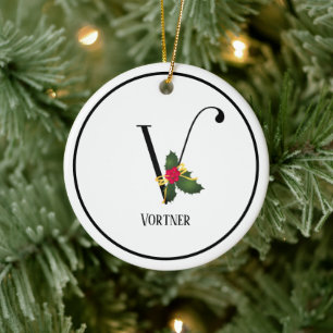 Jul Monogram Brev V Personlig Julgransprydnad Keramik