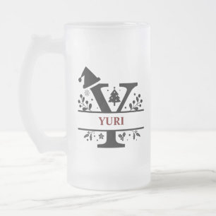 Jul Monogram Brev Y Alphabet Namn för Frostat Ölglas