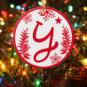 Jul Monogram Brev Y Red White Julgransprydnad Keramik
