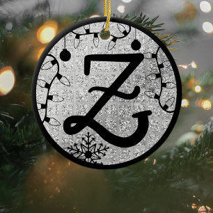 Jul Monogram Brev Z Black Silver Glitter Julgransprydnad Keramik