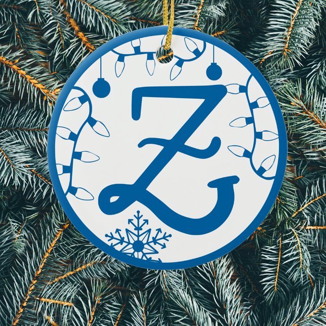 Jul Monogram Brev Z Blue White Julgransprydnad Keramik (Skapare uppladdad)