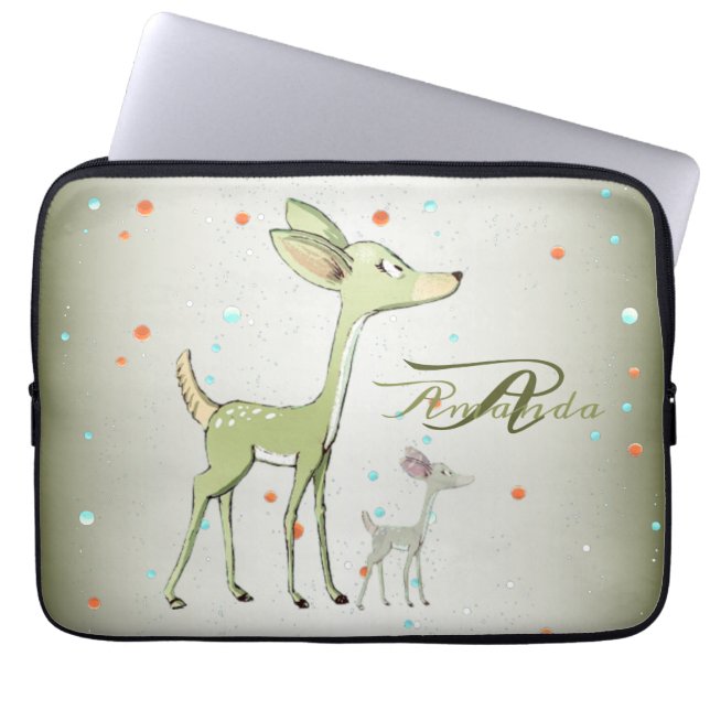 Jul Monogram Gröna Hjortar Högtider Söt Laptop Fodral (Framsidan)