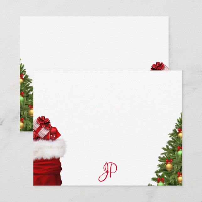 Jul Monogram Handskriven Skriptmall Anteckningskort (Fram/baksida)