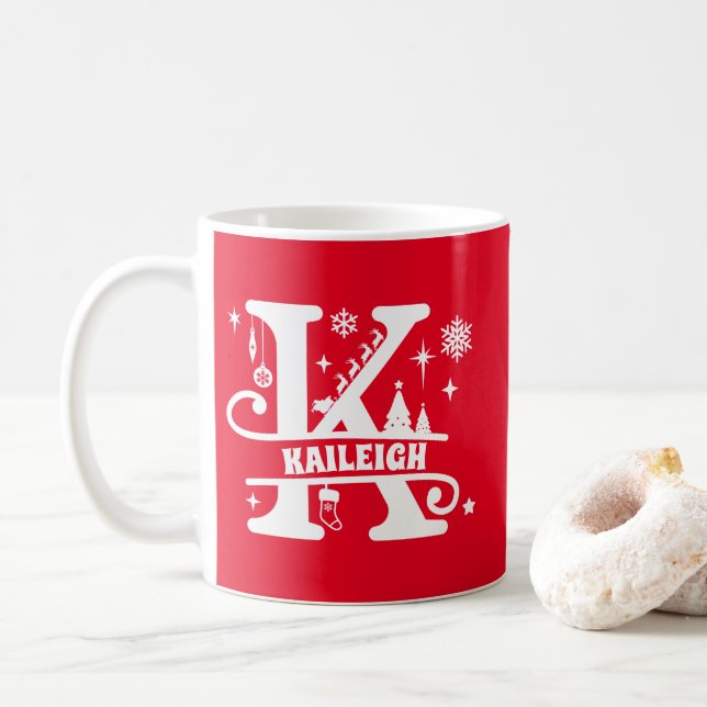 Jul Monogram Initial Bokstav K Röd Namn Kaffemugg (Med munk)