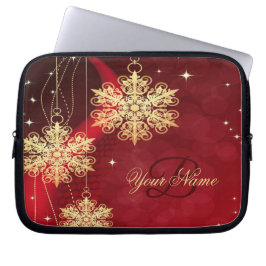 Jul Monogram Namn Red Golden Snöflingor Gift Laptop Fodral
