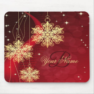 Jul Monogram Namn Red Golden Snöflingor Gift Musmatta