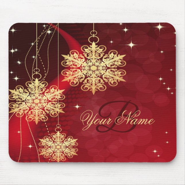 Jul Monogram Namn Red Golden Snöflingor Gift Musmatta (Framsidan)