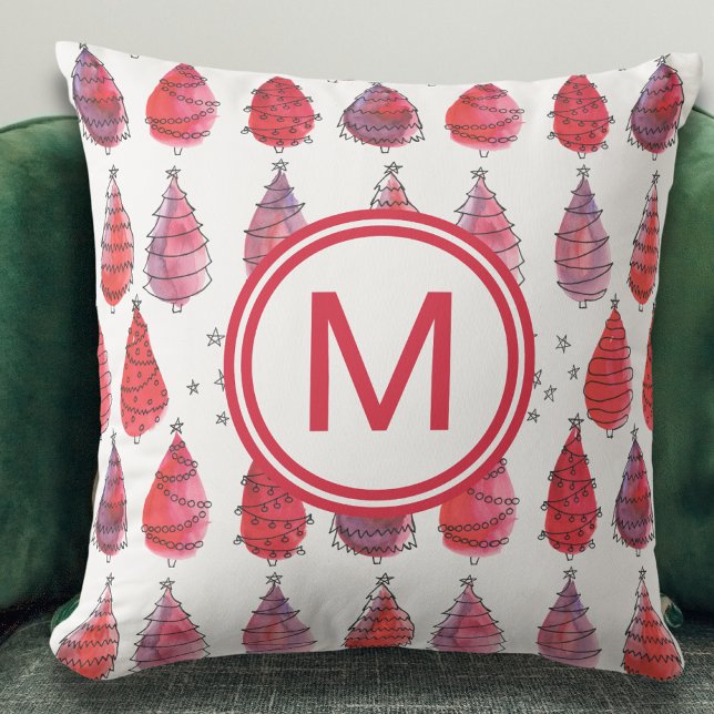 Jul Monogram Red Kudde (Skapare uppladdad)