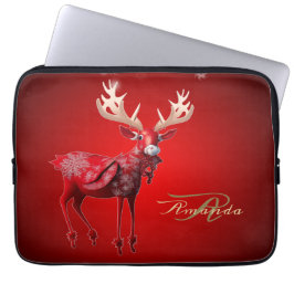 Jul Monogram Röd Ren Vinterfirande Laptop Fodral