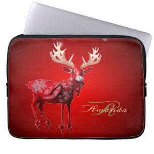 Jul Monogram Röd Ren Vinterfirande Laptop Fodral