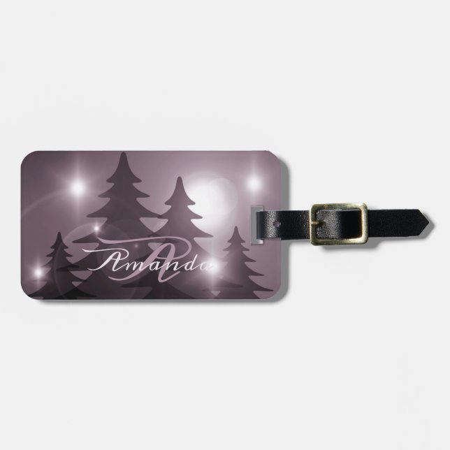 Jul Monogram Rosa Träd Högtid Vinter Bagagebricka (Horisontell Framsida)