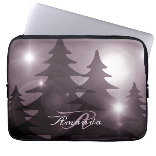 Jul Monogram Rosa Träd Högtid Vinter Laptop Fodral (Framsidan)