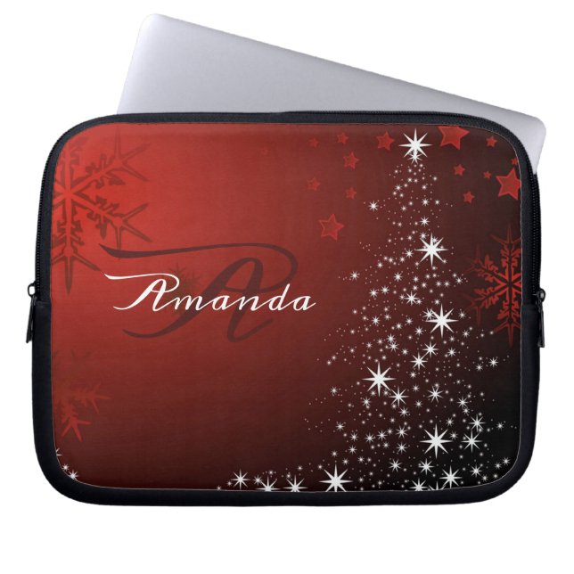 Jul Monogram White Stars Träd Red Snöflingor Laptop Fodral (Framsidan)