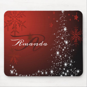 Jul Monogram White Stars Träd Red Snöflingor Musmatta
