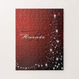 Jul Monogram White Stars Träd Red Snöflingor Pussel