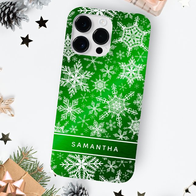 Jul Monogrammed Grönt White Snöflingor (Skapare uppladdad)