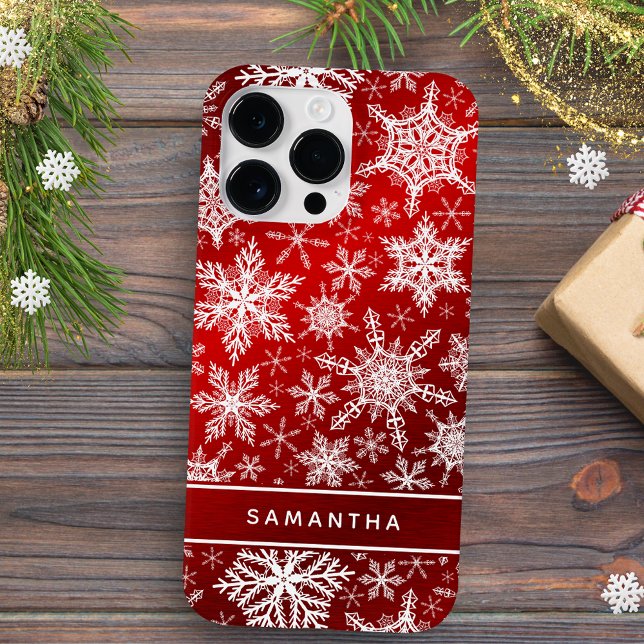 Jul Monogrammed Red White Snöflingor (Skapare uppladdad)