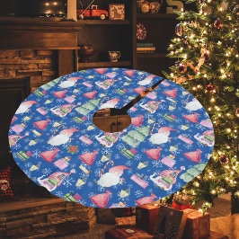 Jul Mönster Blue Santa Gnome för Helgdagar Julgransmatta Borstad Polyester