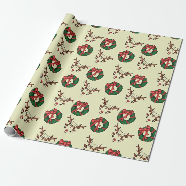 Jul Mönster, Cute Reindeer, Grönt Wandemin Presentpapper (Utrullad)