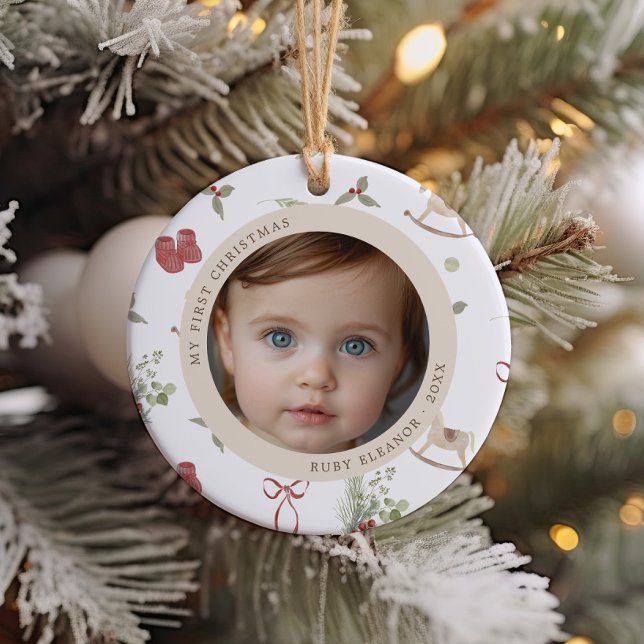 Jul Mönster - första julfoto Julgransprydnad Keramik (Skapare uppladdad)