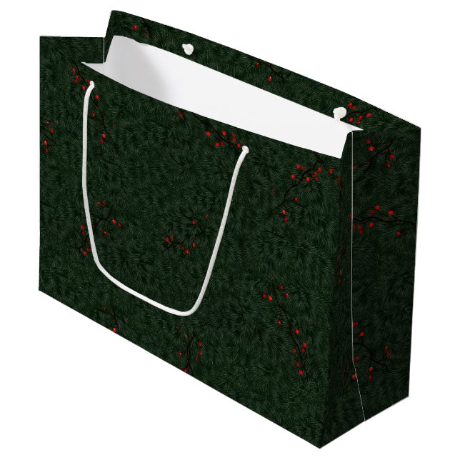Jul Mönster Gräs Nål och Röda berries (Framsidan Vinklad)