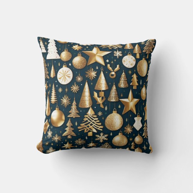 Jul mönster guld och dekoration av svarta prydnads kudde (Framsida)