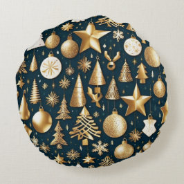 Jul mönster guld och dekoration av svarta prydnads rund kudde