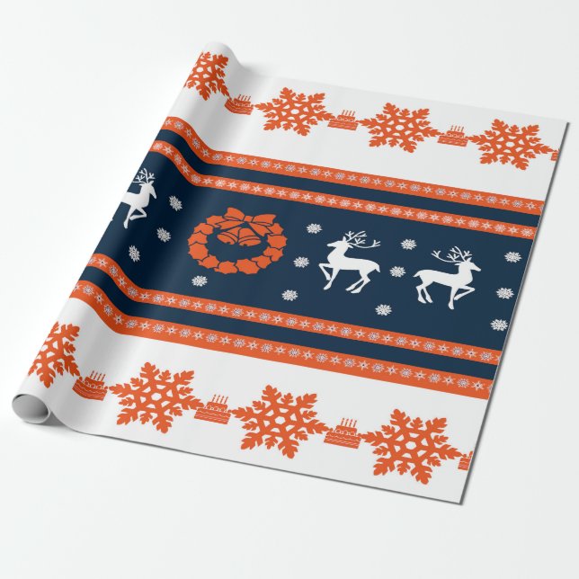 Jul Mönster med Hjort och Snöflingor Presentpapper (Utrullad)
