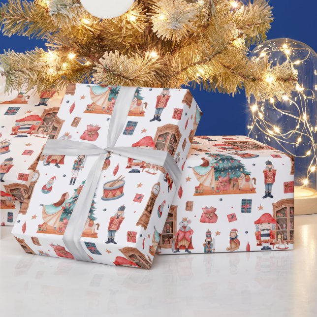 Jul mönster med nötskal och träd presentpapper (Helgdagar)