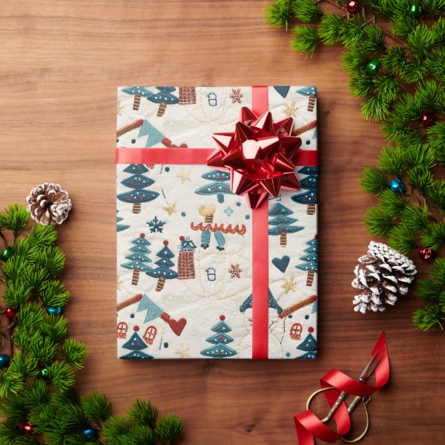 Jul Mönster med Snögubbe och Träd Presentpapper (Julgåva)