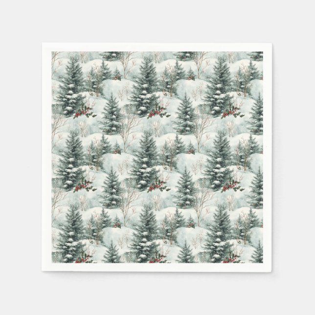 Jul Mönster med Snowy Forest och Gräs träd Pappersservett (Framsidan)