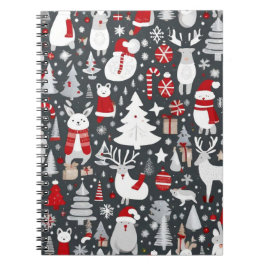 Jul mönster snögubbe, Santa träd grått-dekalor Anteckningsbok