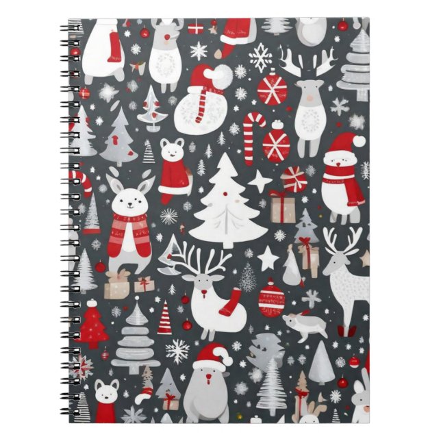 Jul mönster snögubbe, Santa träd grått-dekalor Anteckningsbok (Framsidan)