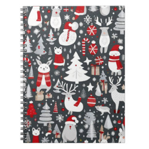 Jul mönster snögubbe, Santa träd grått-dekalor Anteckningsbok
