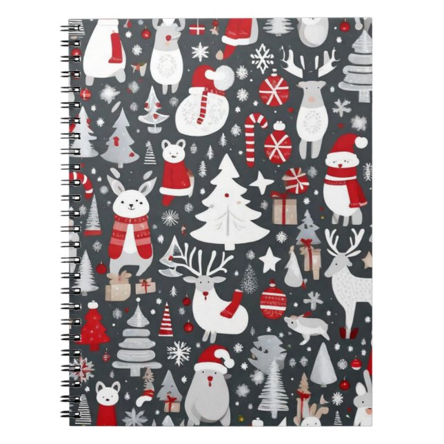 Jul mönster snögubbe, Santa träd grått-dekalor Anteckningsbok (Framsidan)