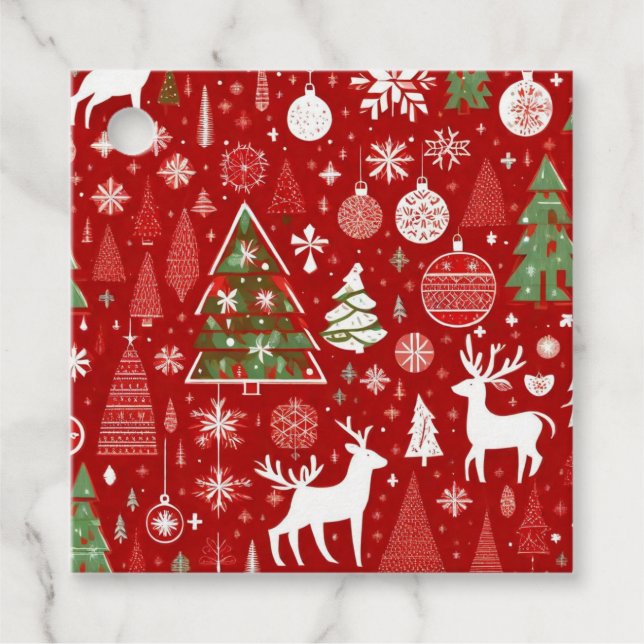 Jul mönster snögubbe, Santa träd grått-dekalor Gåvor Etiketter (Framsida)