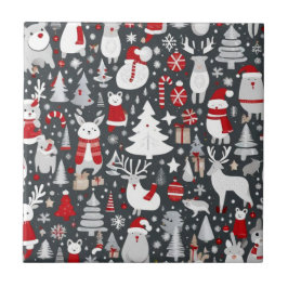 Jul mönster snögubbe, Santa träd grått-dekalor Kakelplatta