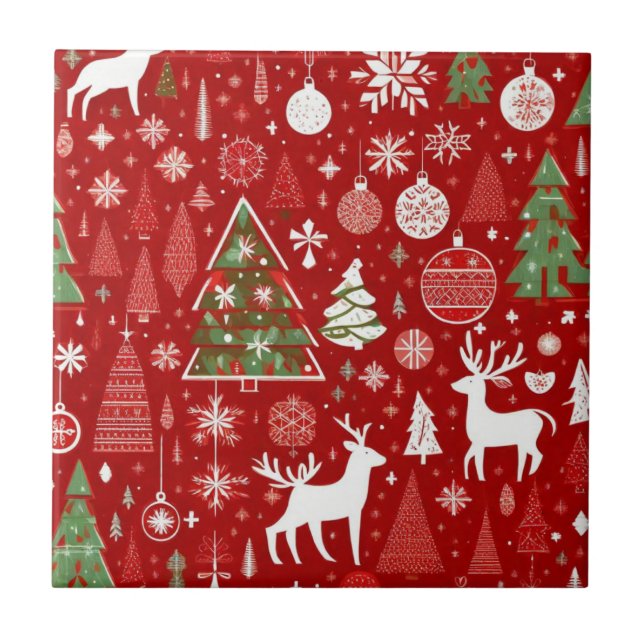 Jul mönster snögubbe, Santa träd grått-dekalor Kakelplatta (Framsidan)